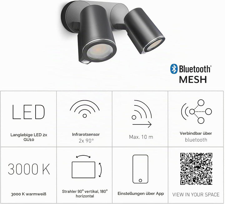 Steinel LED-Strahler Spot DUO SC anthrazit, mit 90° Bewegungsmelder, vernetzbar, per App bedienbar,