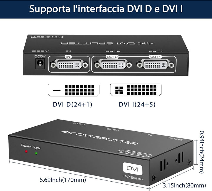 VEDINDUST DVI Splitter mit 2 Ports, der Splitter mit 1 Eingang und 2 Ausgängen unterstützt Auflösung