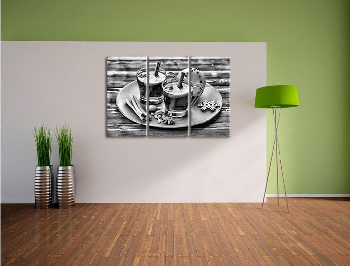 Pixxprint Monocrome, Aromatischer Glühwein mit Zimt 3-Teiler Leinwandbild 120x80 Bild auf Leinwand