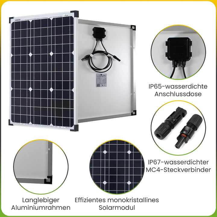 Offgridtec Solar Bausatz Basic Starter, Solarmodul Laderegler Kabel, 50 W, 12 V, 002645 50W Modullei