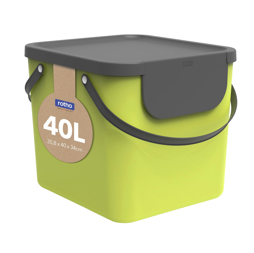 Rotho Albula Mülltrennungssystem 40l für die Küche, Kunststoff (PP) BPA-frei, hellgrün/anthrazit, 40