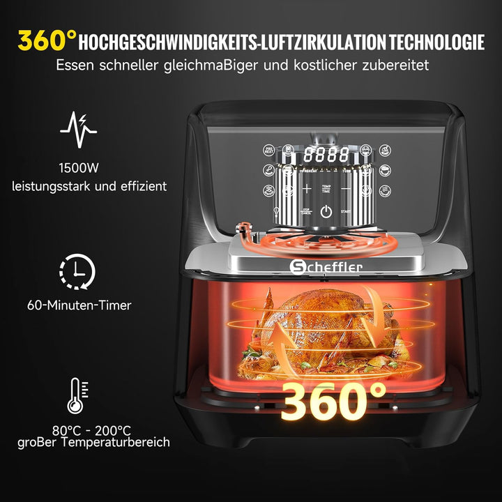 Heissluftfritteuse Scheffler 5,5L Airfryer,1800W Friteuse Heissluft ohne Fett,Power Air fryer,Heissl