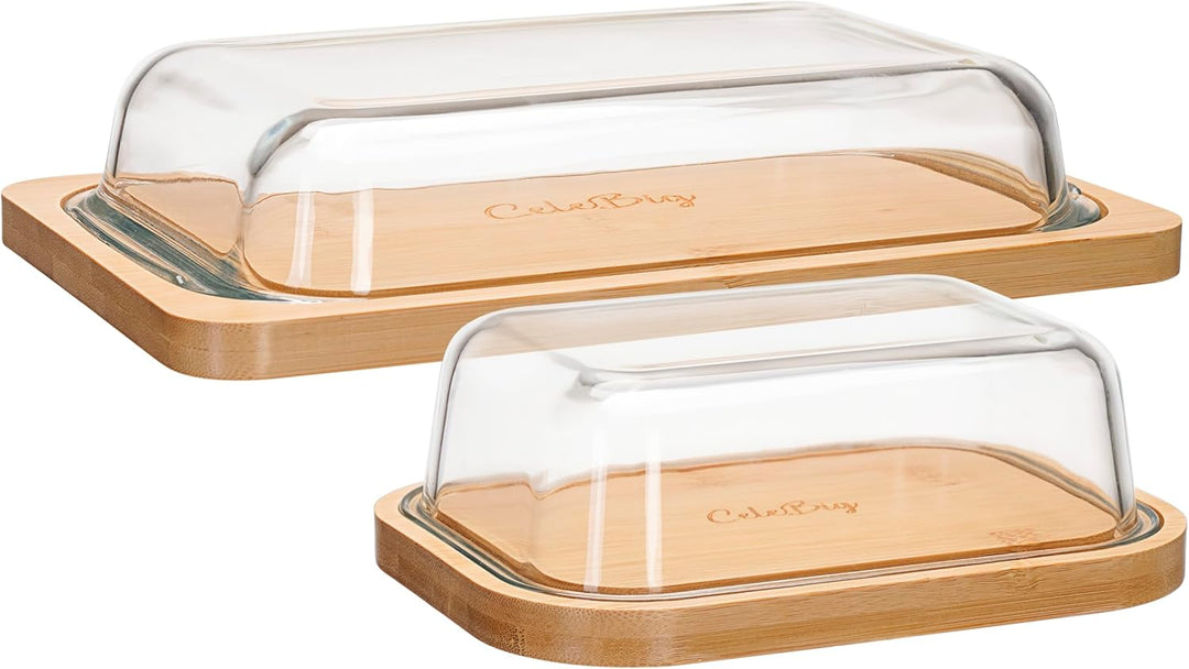 CeleBig® Butterdose-Set | Umweltfreundlicher und nachhaltiger Bambus | Hochwertiger Glasdeckel | Hoc