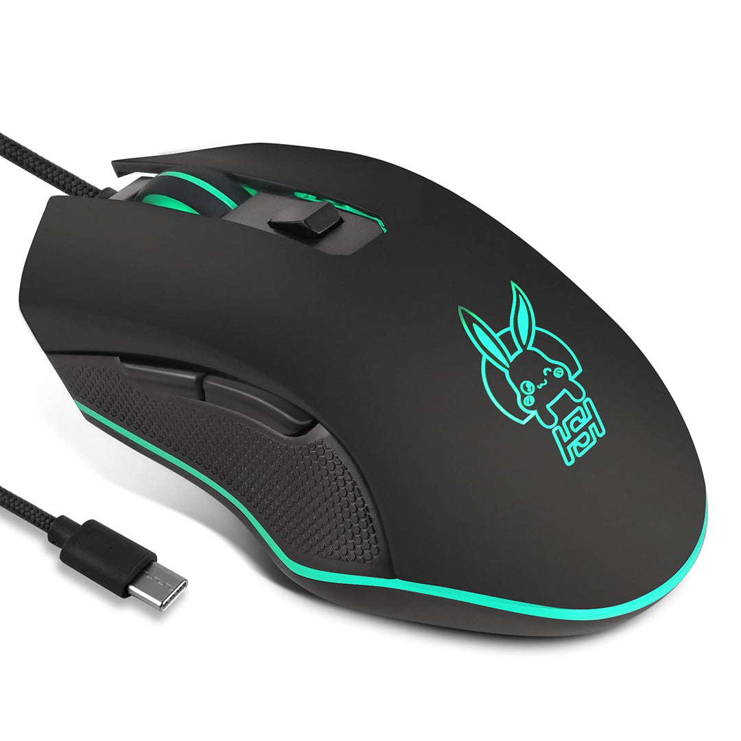 IULONEE Kabelgebundene Gaming-Maus USB C geräuscharmes Klicken 7 Farben Hintergrundbeleuchtung optis