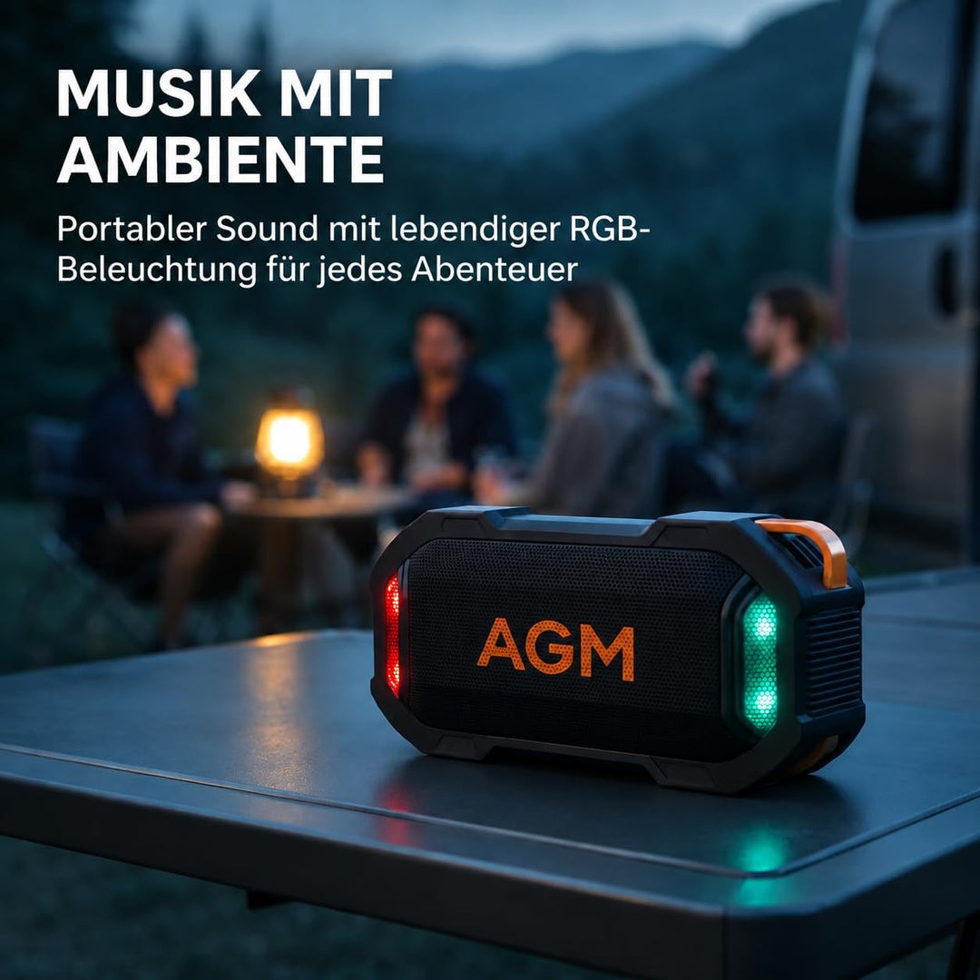AGM MagROCK Magnetischer Bluetooth Lautsprecher Klein,Lautsprecher,RGB-LEDs,1800mAh,IPX7 wasserdicht