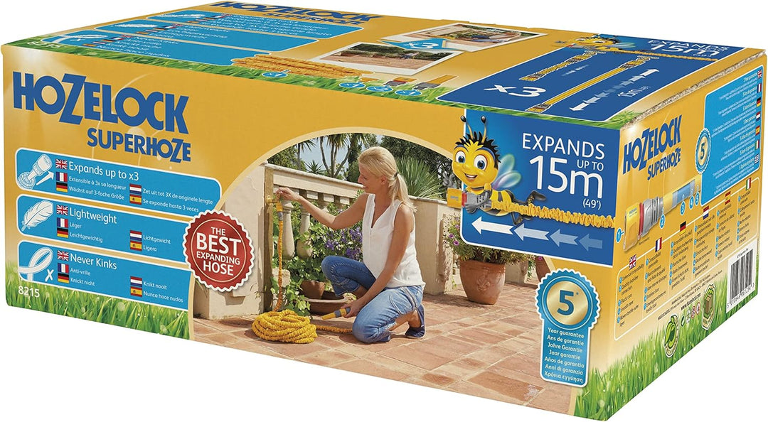 HOZELOCK - Ausdehnbarer Gartenschlauch Superhoze 15 M: Flexibler Schlauch, dehnt sich auf das 3-fach