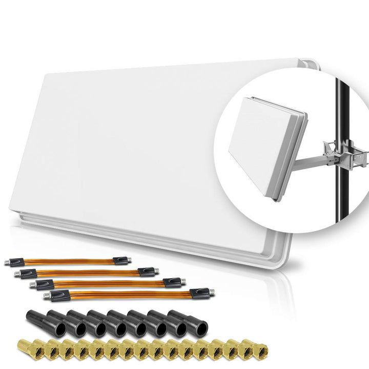Selfsat H30D4+ 4 TV Teilnehmer SAT Flachantenne Flat +Profi Fensterdurchführung Full HD weiss