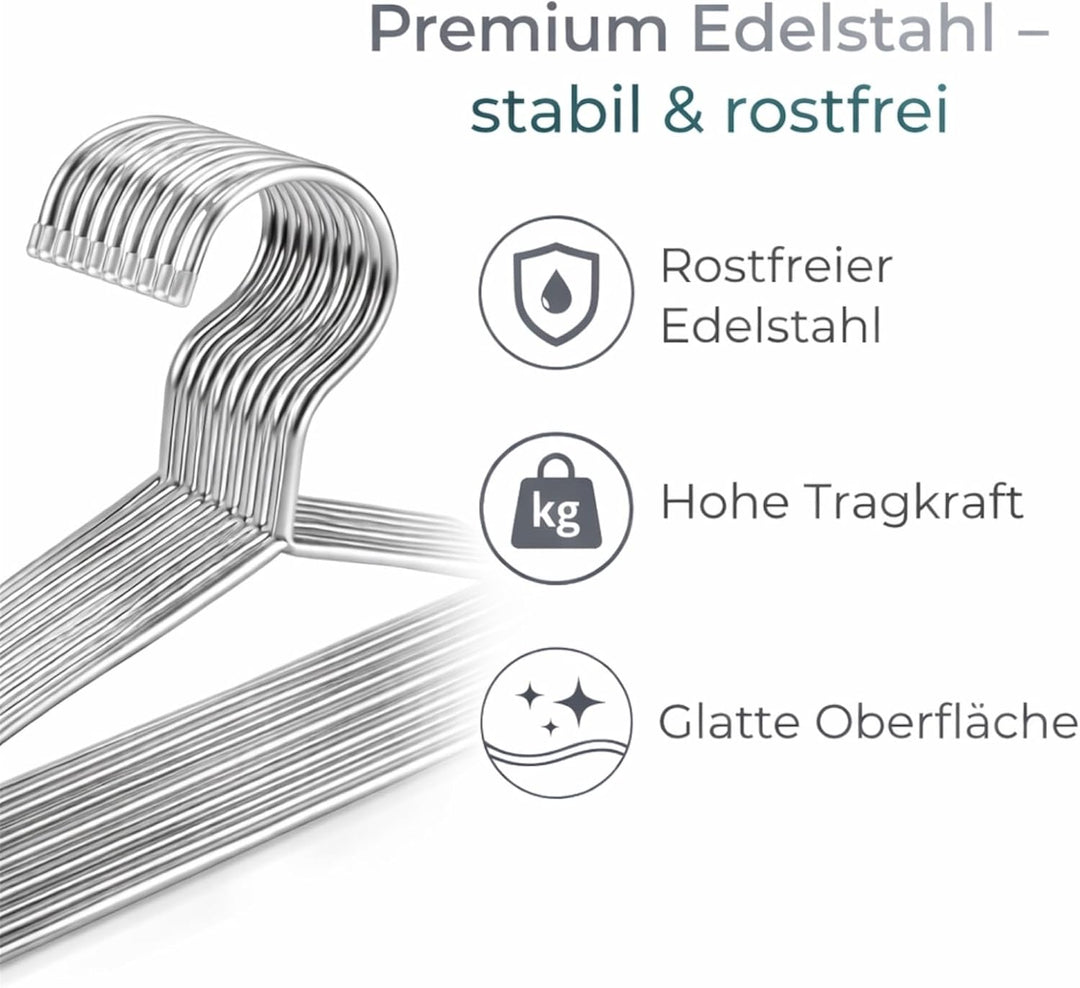 Kleiderbügel aus Edelstahl, 20 Stück, Silber, Rostfrei, Poliert, 42x20 cm, Hohe Tragkraft, Glatte Ob