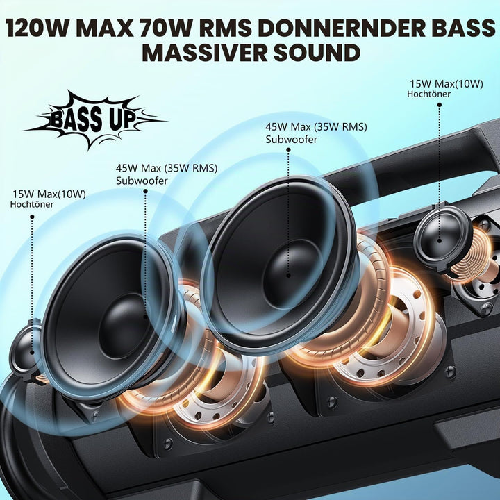 W-KING 70W(90W Peak) Bluetooth Lautsprecher mit Mikrofon, Partybox Bluetooth Musik Boxen gross HiFi