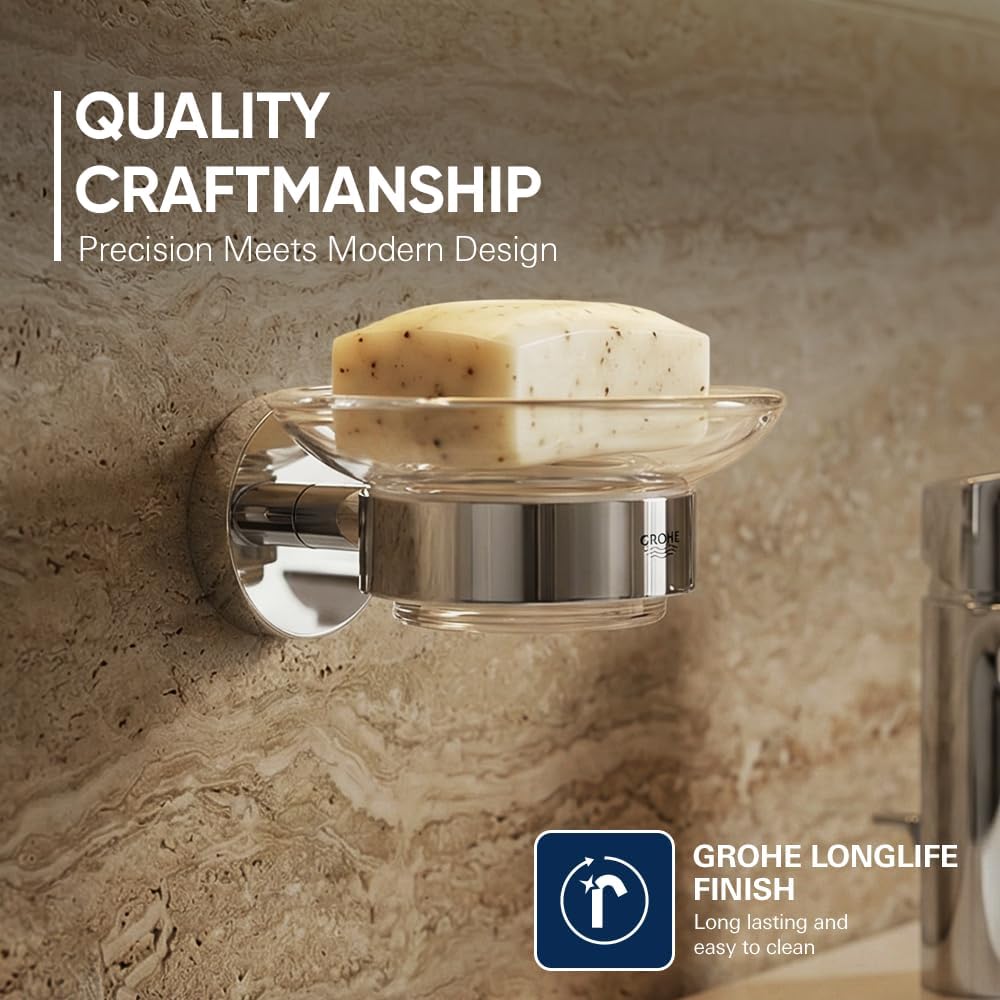 GROHE Essentials - Seifenschale (mit Halter, Material: Glas/Metall, verdeckte Befestigung, geeignet