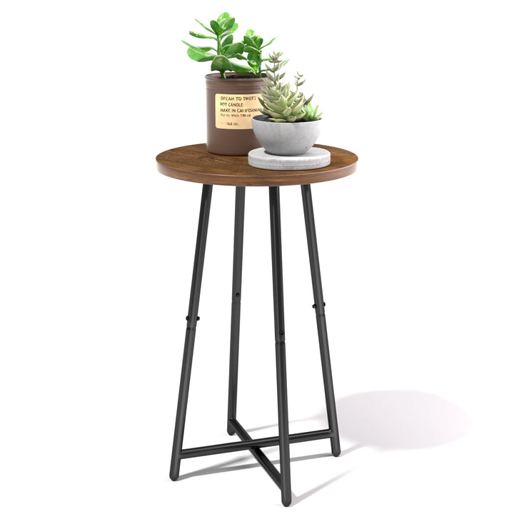 Pflanzenständer Holz Metall Indoor Outdoor, Runder Blumentisch im Mid-Century Stil, Kleiner Beistell