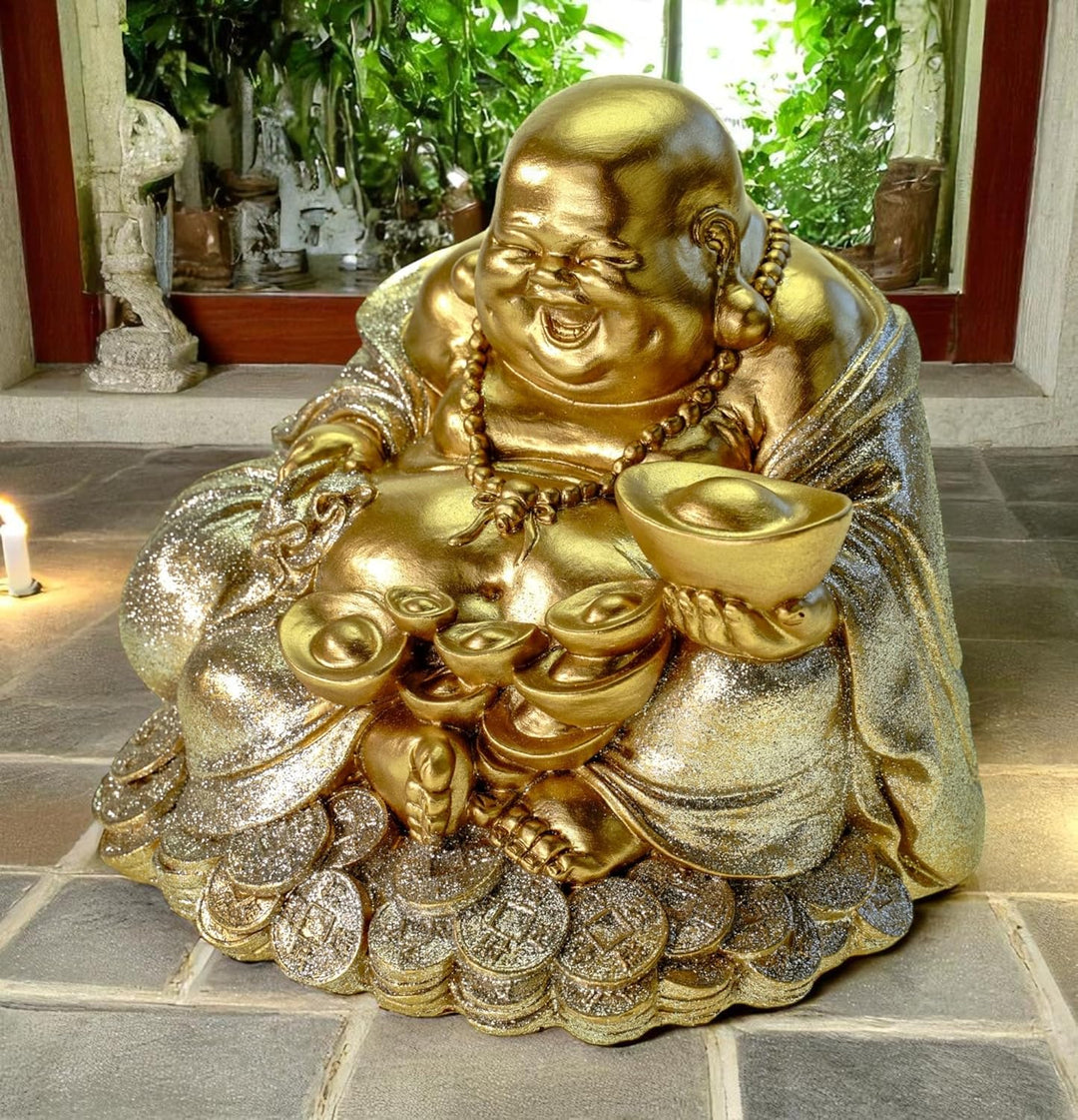 Kremers Schatzkiste grosse Spardose Glücksbuddha 18 cm Deko Sparschwein Figur Happy Buddha