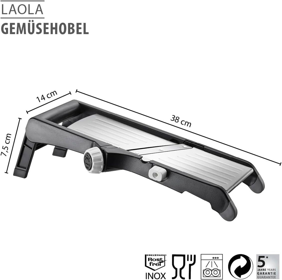 GEFU Gemüsehobel LAOLA | verstellbare Schnittstärken 1–9 mm | Julienne & Wellenschnitt | Edelstahl,