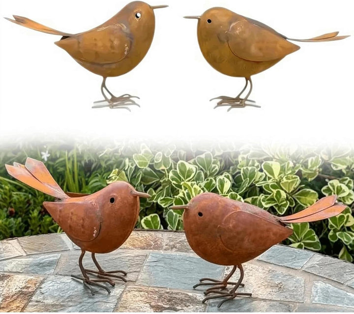 2 Stück Gartendeko Metall Deko Vögel, Outdoor und Garten Vintage Singvogel Figuren Gartenstecker Ros