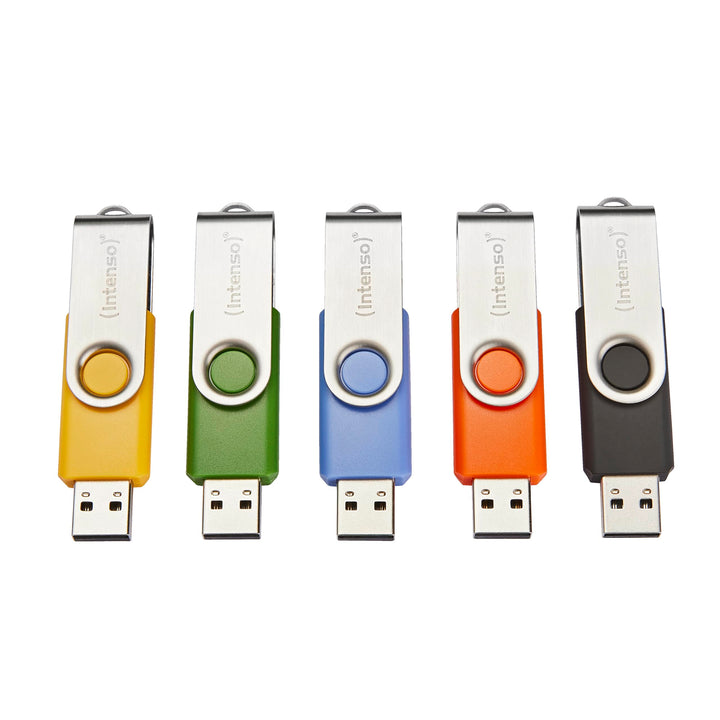 Intenso Basic Line 5X 32 GB USB-Sticks USB 2.0 mit praktischen Beschriftungsetiketten, Gelb, Grün, S