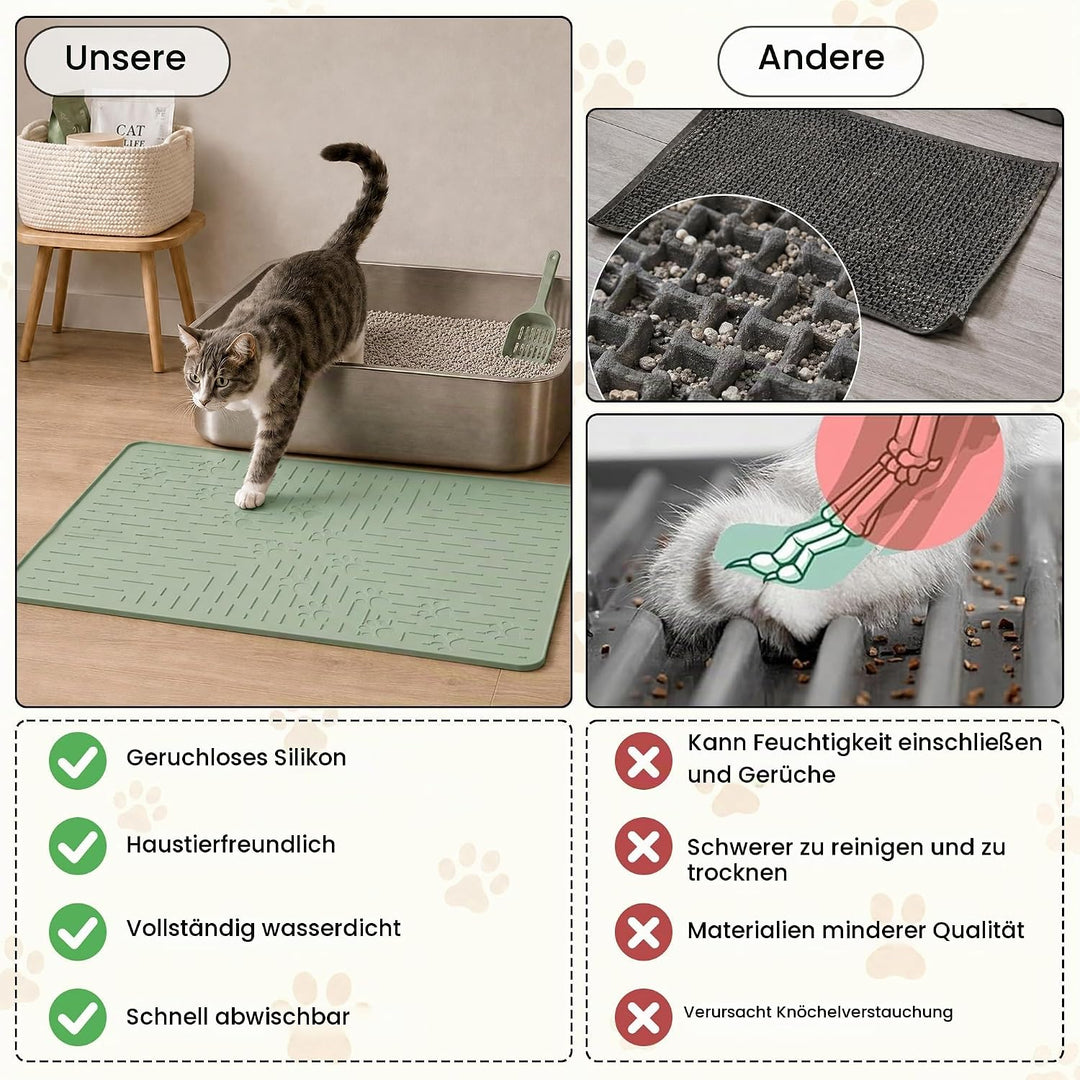 OHMO Katzenklo Matte aus Premium-Silikon 60x40cm, wasserdicht und BPA-frei Katzentoilettenmatte, ein