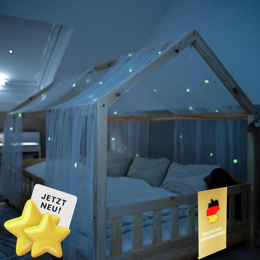lilimaus Hausbett Himmel mit leuchtenden Sternen - Betthimmel Hausbett Deko - Geschenk Mädchen & Jun
