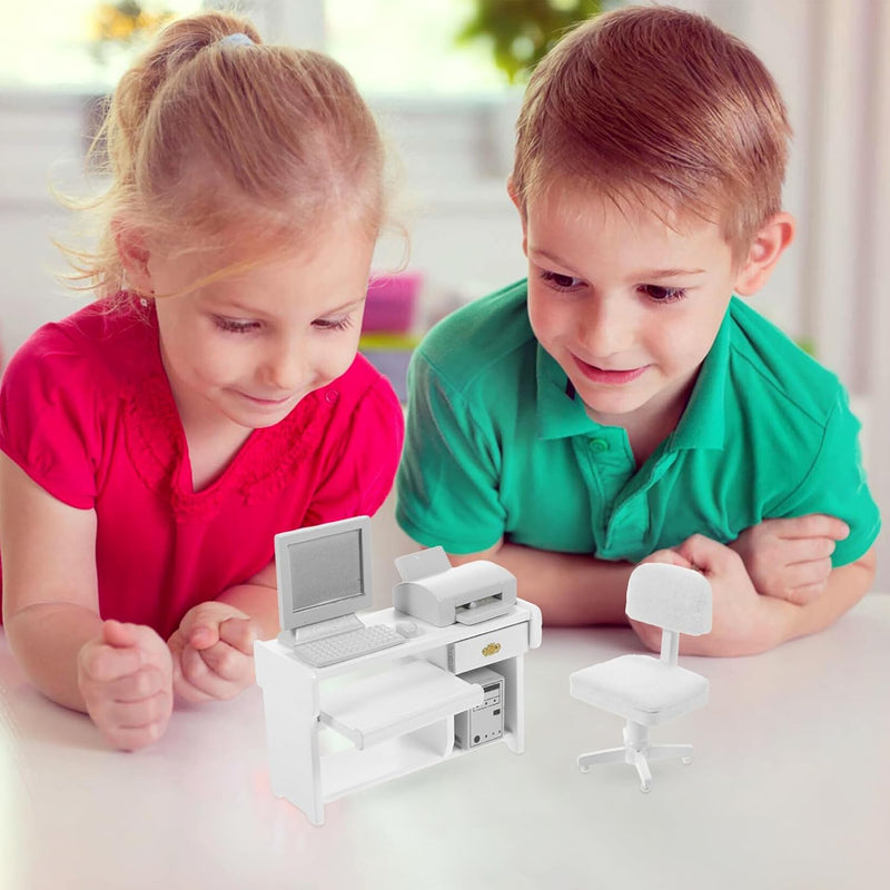 1 Set Holz Computer Drucker Dekorationen Zubehör Miniatur-Büroschreibtisch Modell Mini-Büroschreibti