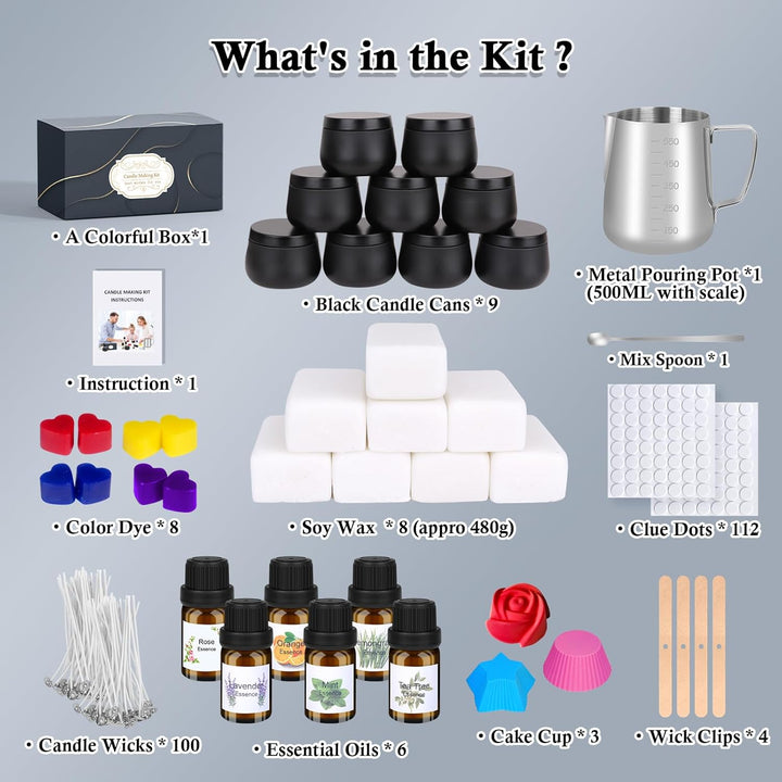 Aottom Kerzen Selber Machen Set, DIY Kerzenherstellung Zubehör Kit, 9 Duftkerzen Geschenk mit Einsch