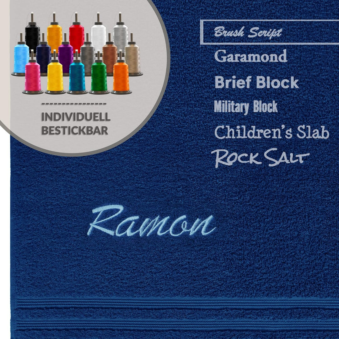 Lashuma Handtuch personalisiert mit Name, Duschtuch 70x140 cm Blau - Marine, Serie: London 70 x 140