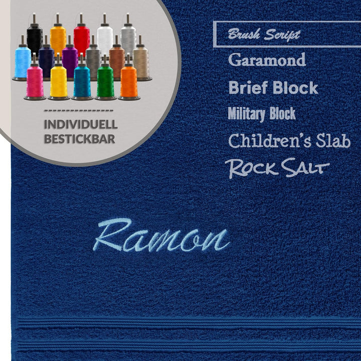 Lashuma Handtuch personalisiert mit Name, Duschtuch 70x140 cm Blau - Marine, Serie: London 70 x 140