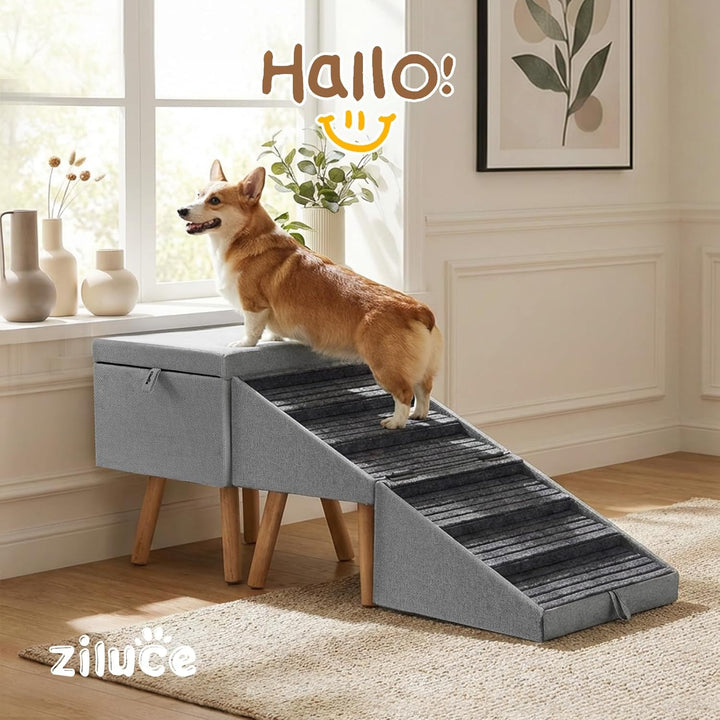 Hunde Treppe für kleine Hunde und Katzen für Couch und Bett, Klappbare 2-in-1 Holz Haustier Schritte
