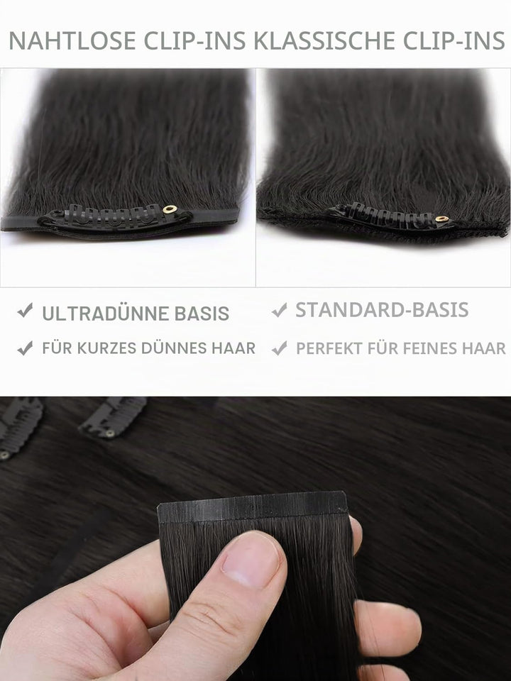 Nahtlose Clip In Extensions Echthaar, 50cm 7pcs 150g Natürliches Schwarz Echthaar Extensions Clip Re