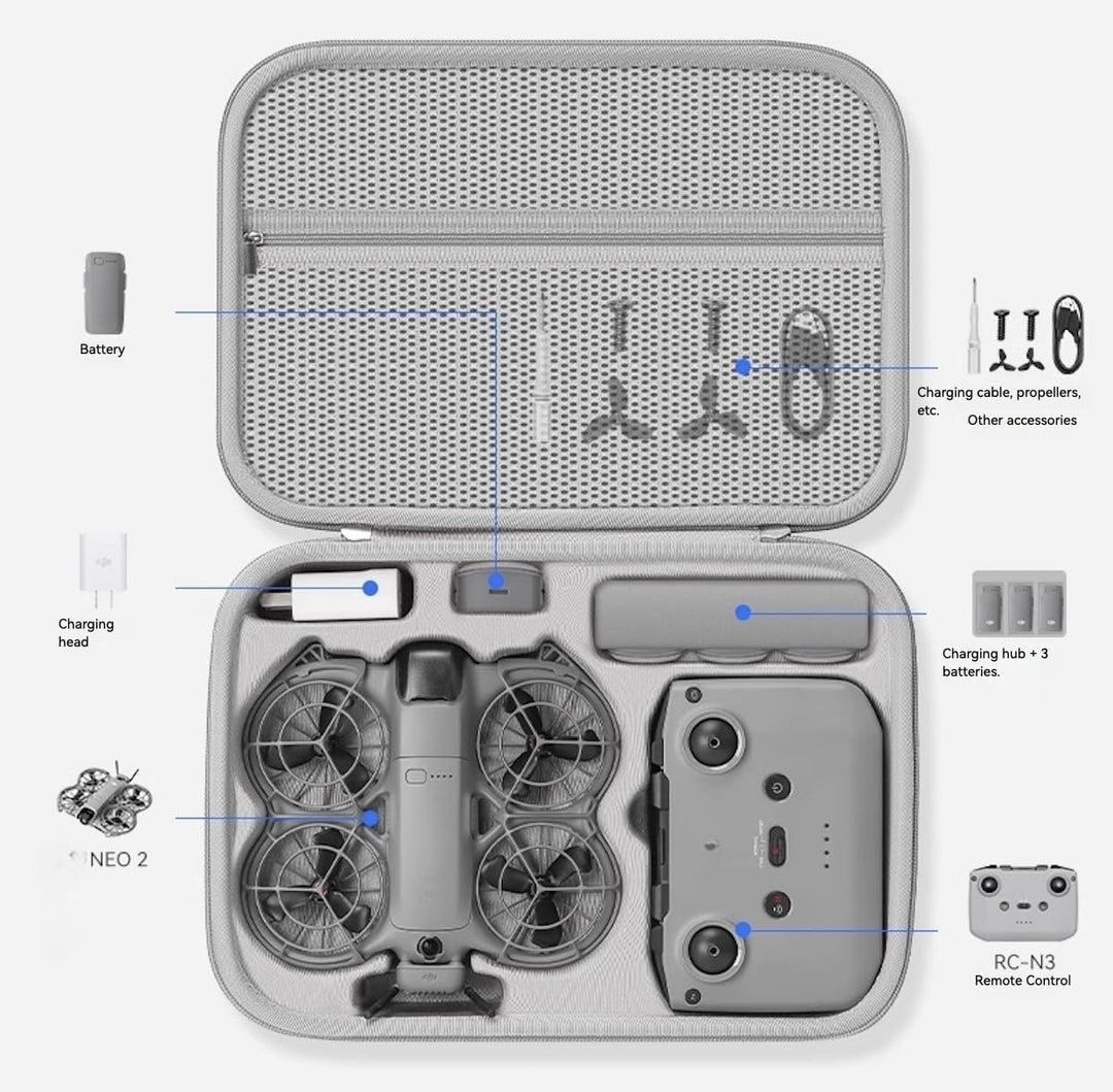 Tragetasche für DJI Neo 2 Fly More Combo und Zubehör, tragbare PU-Umhängetasche für DJI Neo 2, kompa