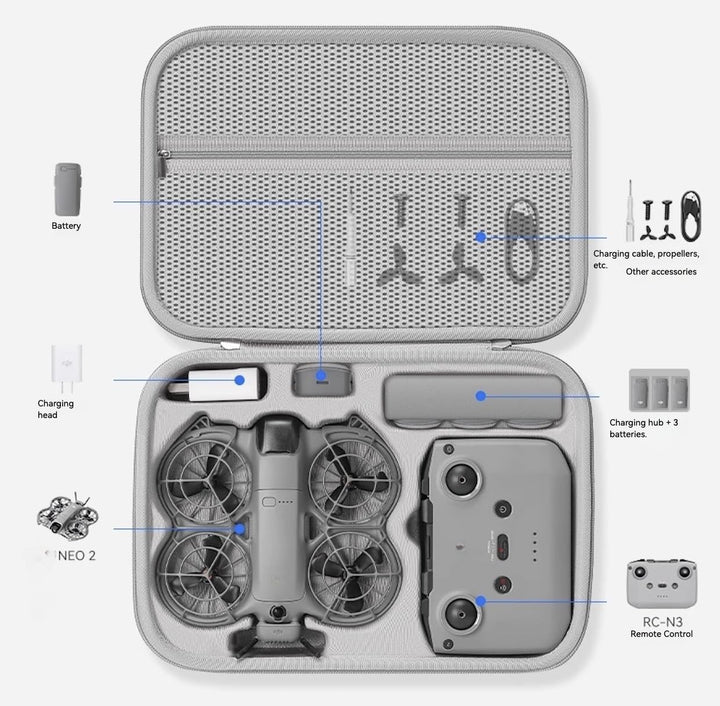 Tragetasche für DJI Neo 2 Fly More Combo und Zubehör, tragbare PU-Umhängetasche für DJI Neo 2, kompa