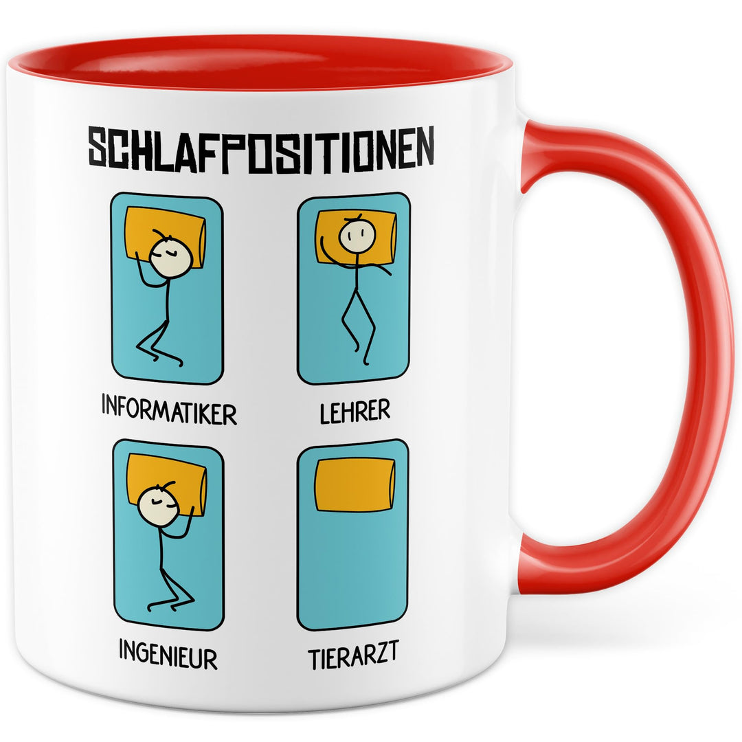 Tasse Tierarzt Geschenk Schlafpositionen Informatiker Lehrer Ingenieur Tierarzt, Kaffeetasse Berufe