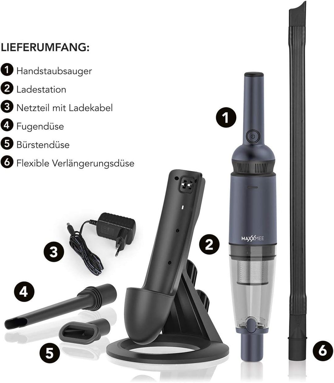 MAXXMEE Akku-Handstaubsauger | Starke Saugkraft Dank BLDC Motor | Mit integriertem HEPA-Filter | Pla