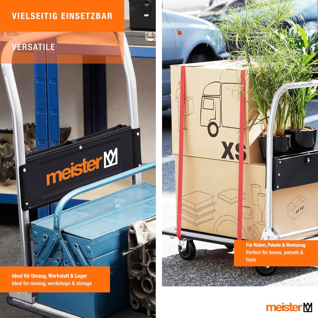 Meister Plattformwagen - Klappbar - Bis 300 kg Tragkraft - Feststellbremse / Transporthilfe mit Lenk