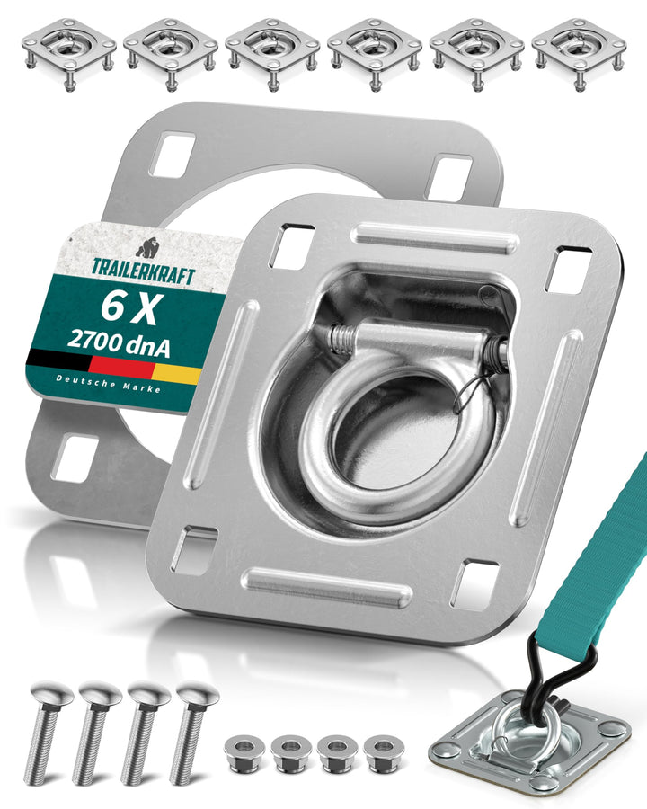TRAILERKRAFT® Anhänger Zurrösen mit Gegenplatten inkl. Schrauben [6er Set] Robuste Zurrmulden | Zugk