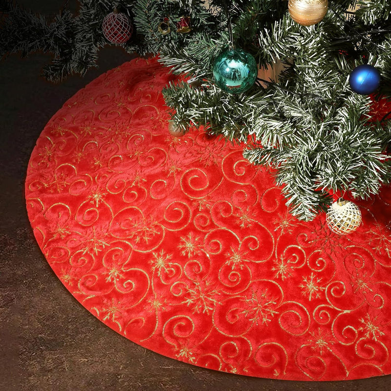 Lewondr Weihnachtsbaum Rock, 122cm Weihnachtsbaumdecke mit Schneeflockenmuster, Gestrickte runde Chr