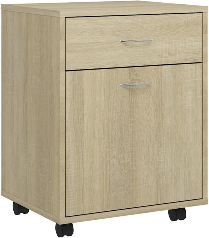 prissent Mobiler Aktenschrank Lagerschrank aus Holzwerkstoff Beistellschrank mit Rollen für Wohnzimm