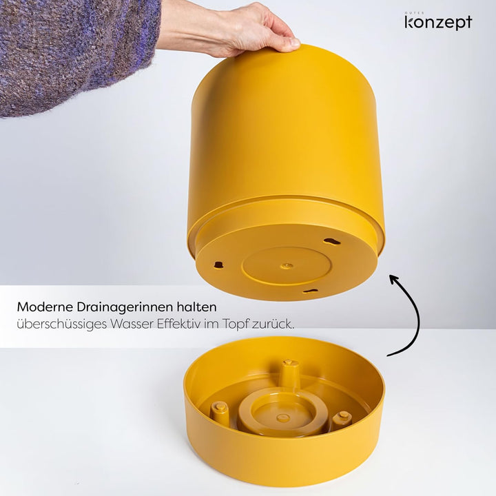 KONZEPT Blumentopf mit Untersetzer 38 cm - grosser Übertopf aus Kunststoff für Zimmerpflanzen, moder