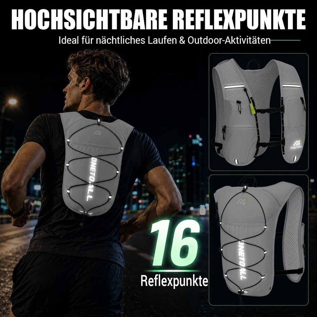 Laufweste Damen mit 500ml Trinkflasche/2L Trinkblase, Leichter Trinkrucksack Laufen Herren 6L, Runin