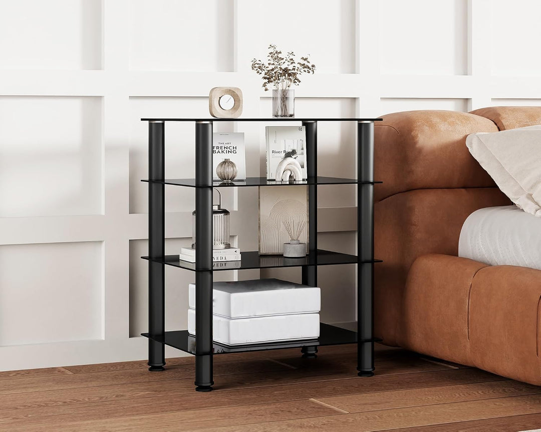 FITUEYES TV Rack HiFi Regal Audio Schrank Glas und Alu 600x455x762mm AS406001GB 600*455*762mm, 600*4