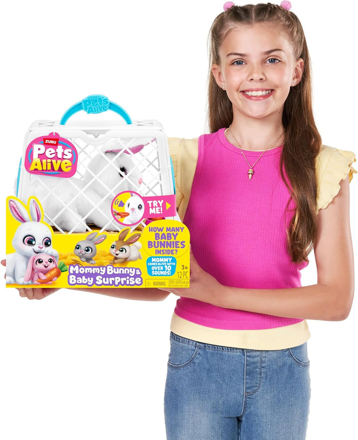 Pets Alive Mama Bunny Surprise von ZURU, realistischer, elektronischer Plüschhasen-Roboter, Überrasc