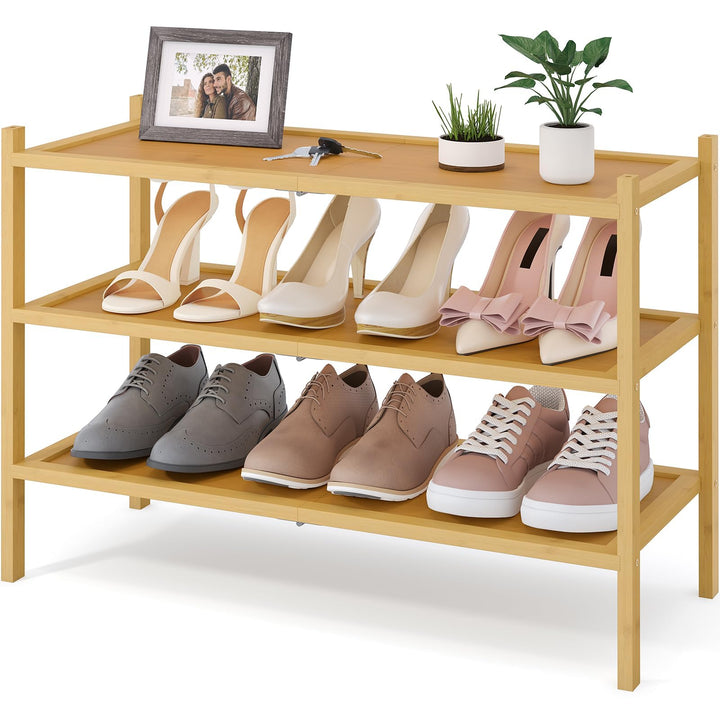 smiry Schuhregal aus Bambus, Stabile Schuhablage, Platzsparend Schuhständer für Schuhe, Handtasche,
