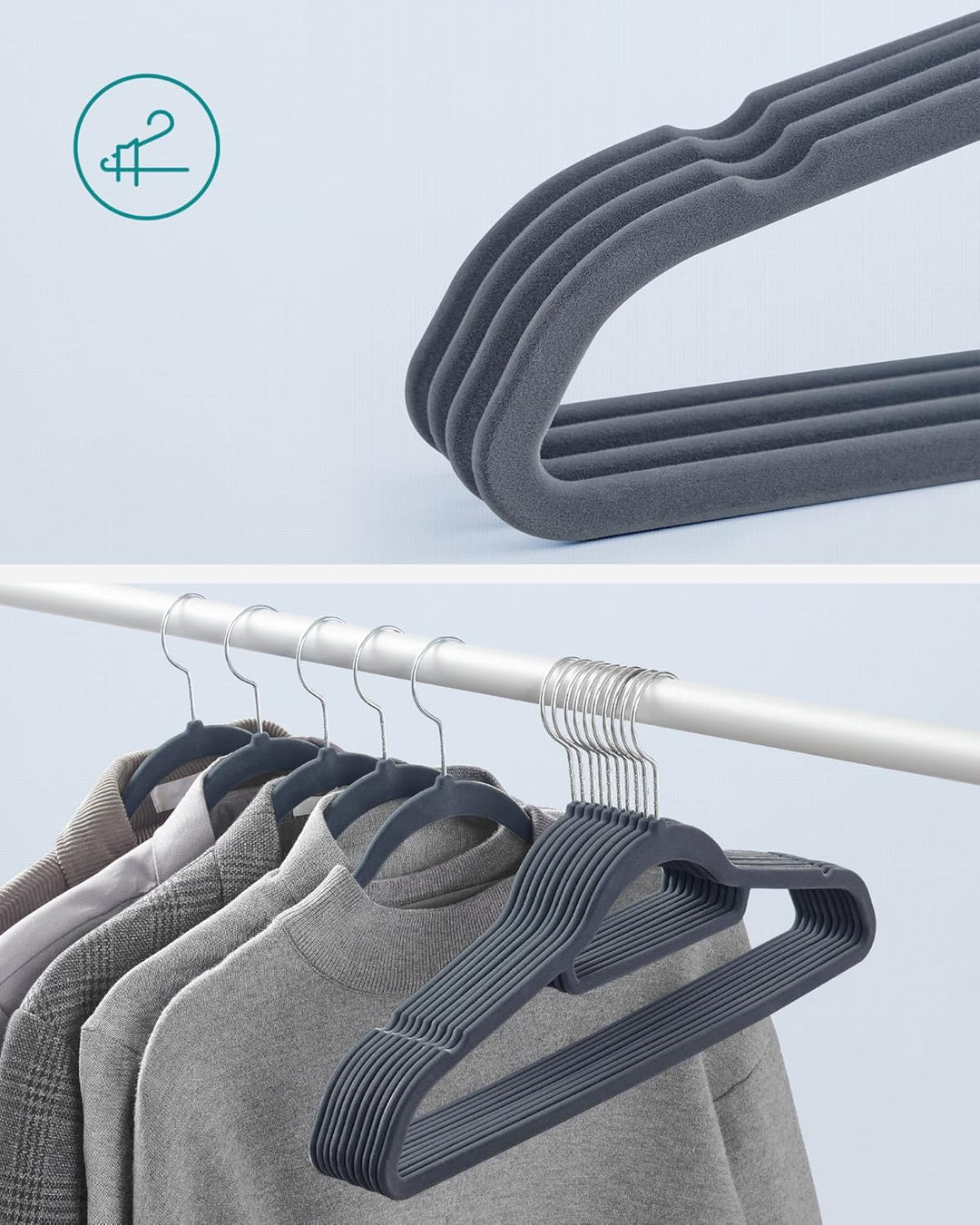 SONGMICS 100 Stück Kleiderbügel Samt, Bügel-Set mit Rutschfester Oberfläche, Platzsparender Anzugbüg