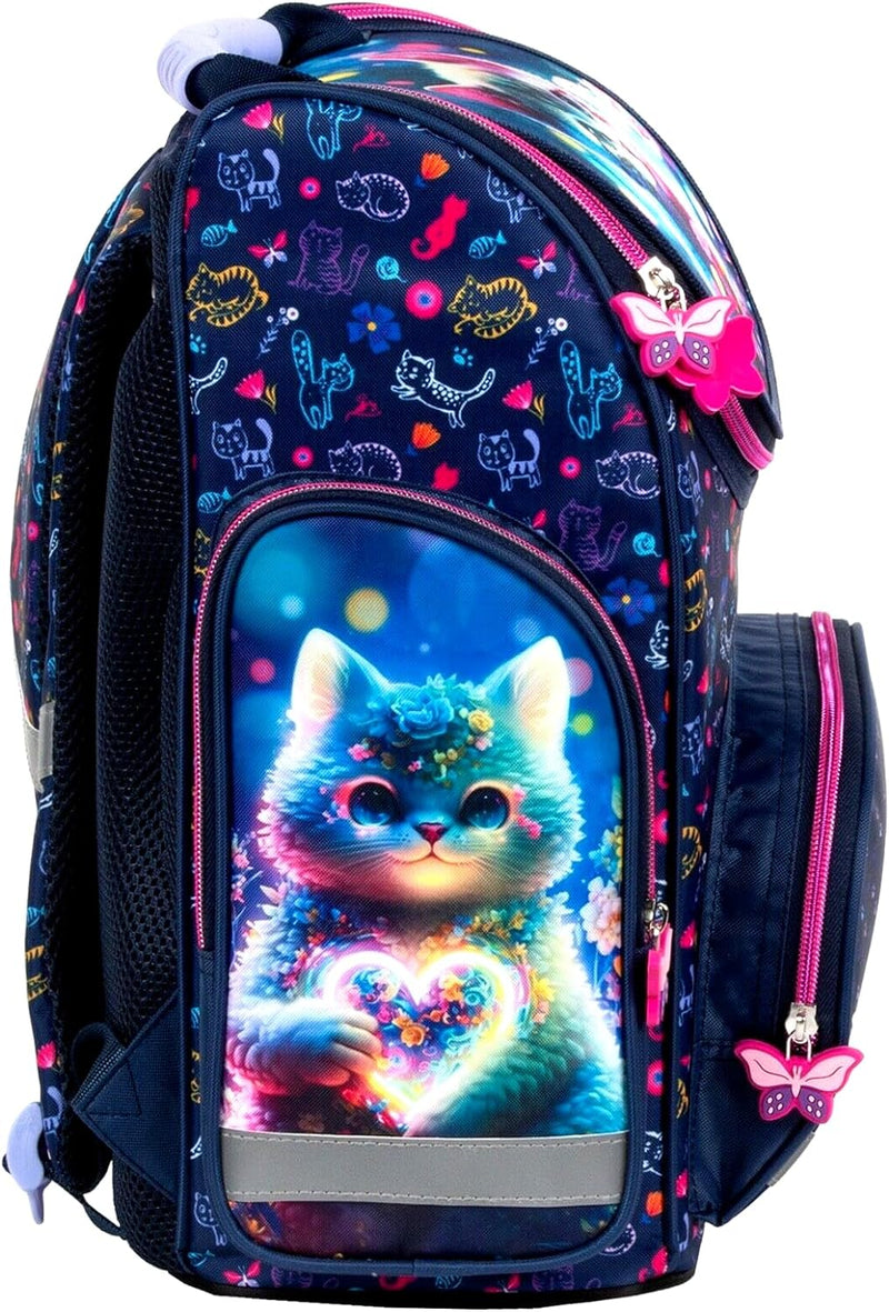 Katze Cat 8 Teile Set SCHULRANZEN Ranzen Tasche Schulrucksack Rucksack Federmappe Tornister Schultüt