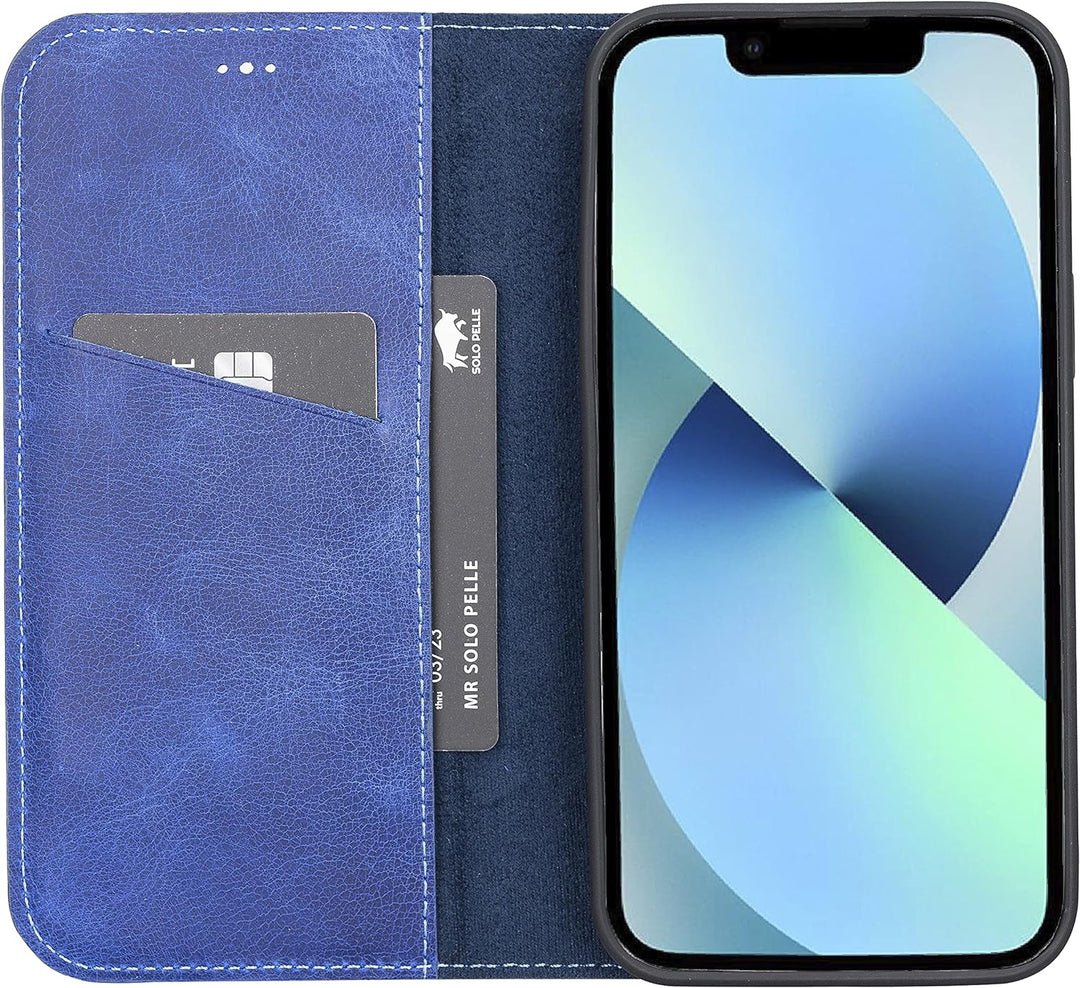 Solo Pelle aufklappbare Lederhülle kompatibel für iPhone 13 in 6.1 Zoll inkl. 1 Kartenfach für das o