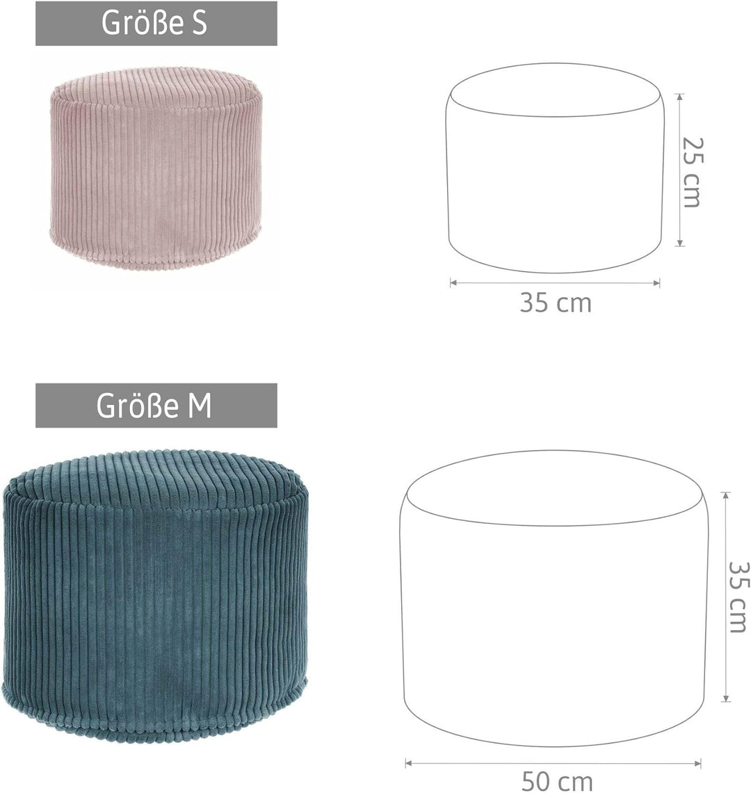 DreamRoots Pouf Hocker - Hocker Rund Cord 50x50x35 cm - Couch Hocker Wohnzimmer - Sitzpouf Rund - Fu