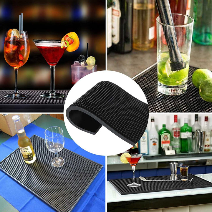 4 Stück 15 x 30cm Bar Matte, Schwarz Gummi Abtropfmatte, Bar Service Matte Barmatte rutschfest für B
