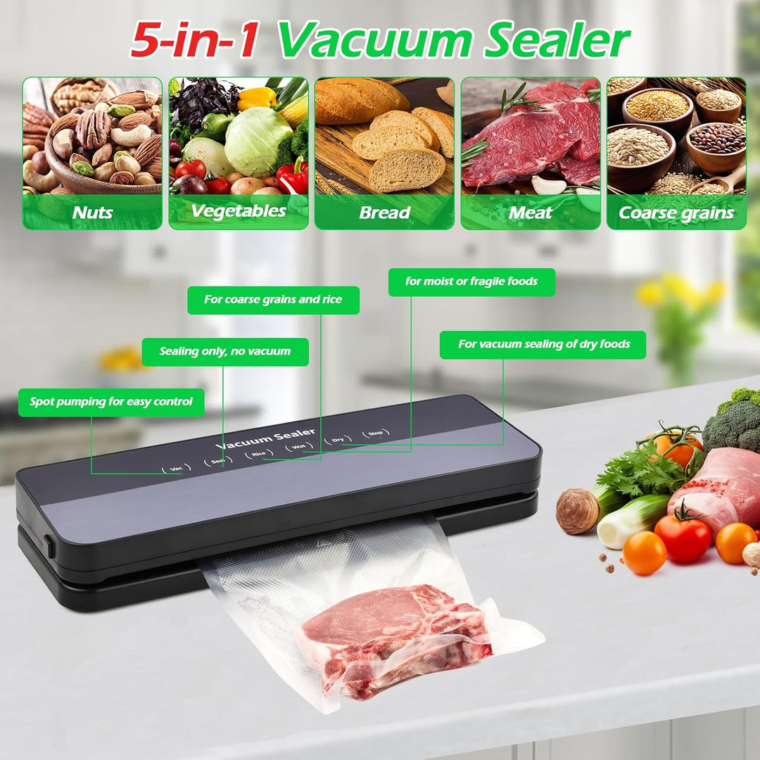 Vakuumiergerät, Vakuumierer 5 in 1, 65 KPA, Einschweissgerät Vakuum für Lebensmittel, Vakuum Sealer,