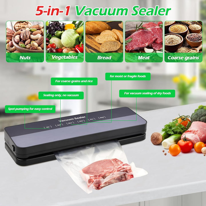 Vakuumiergerät, Vakuumierer 5 in 1, 65 KPA, Einschweissgerät Vakuum für Lebensmittel, Vakuum Sealer,