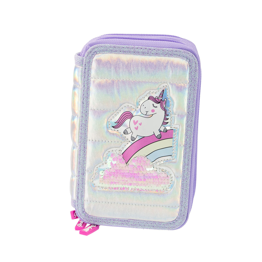 Girabrilla Nice Group Einhorn Federmäppchen mit 3 Fächern für Kinder, Daunenoptik, Violett Federmäpp