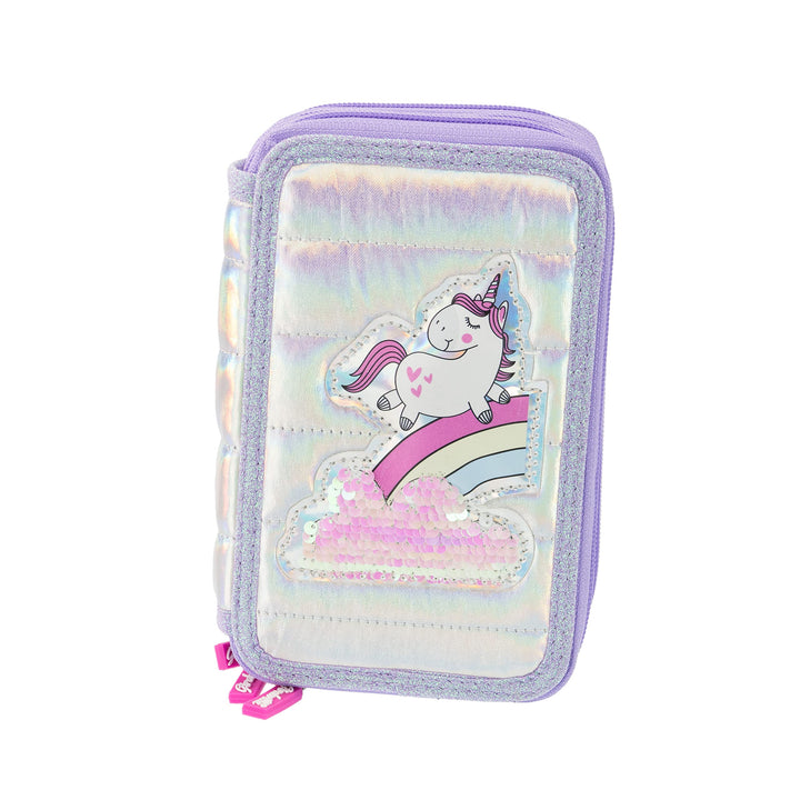 Girabrilla Nice Group Einhorn Federmäppchen mit 3 Fächern für Kinder, Daunenoptik, Violett Federmäpp