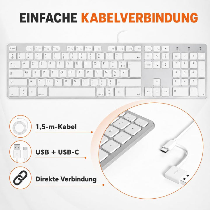 Mobility Lab Design Touch USB Mac Tastatur AZERTY Weiss- Tastaturen (Verkabelt, USB, AZERTY, Weiss)